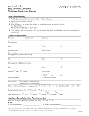 Blue Shield of California Medicare Supplement Application