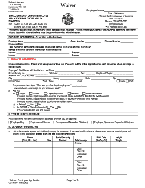 Wisconsin Employer Sponsored Insurance Plan Application