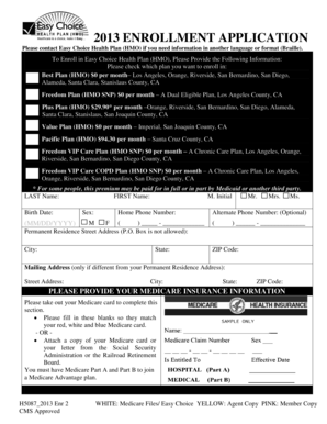 2013 Easy Choice Health Plan Enrollment Application