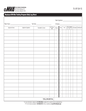 Maryland Employer Off-Site Testing Program Daily Log Sheet