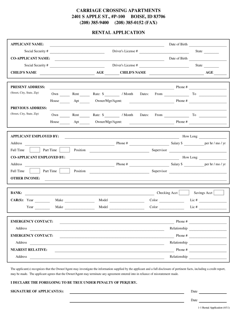 RENTAL APPLICATION (208) 385-9400 (208) 385 ... - ForRent.com Preview on Page 1