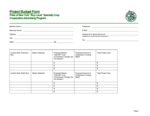 Project Budget Form - New York State Department of ... - agriculture ny