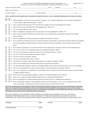 OSSAA Student Eligibility Record Form