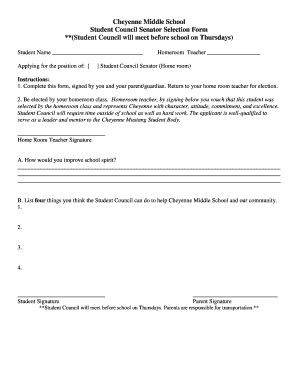 Cheyenne Middle School Student Council Senator Selection Form ...