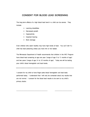 Consent for Blood Lead Screening