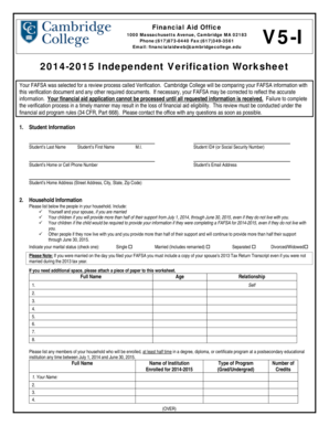 2014-2015 Independent Verification Worksheet