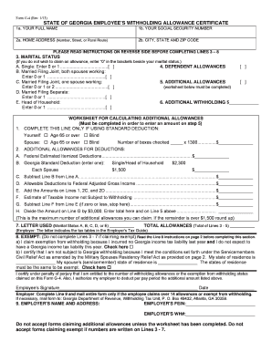 Georgia Employee’s Withholding Allowance Certificate