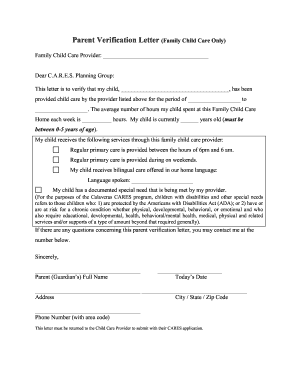 proof of child care letter