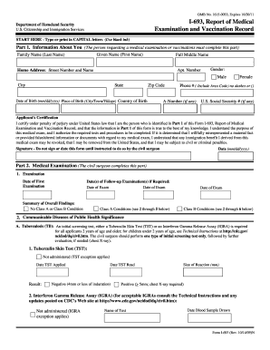 USCIS Form I-693 Medical Examination and Vaccination Record