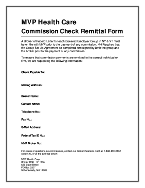 MVP Health Care Commission Check Remittal Form