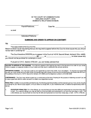 Summons and Order to Appear on Contempt