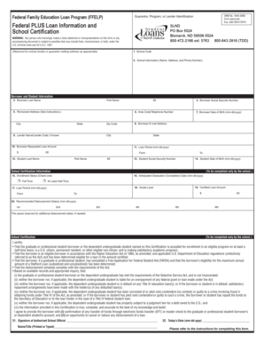 Federal PLUS Loan Information and School Certification