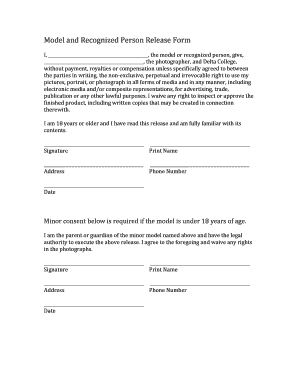 Model and Recognized Person Release Form - Delta College - delta