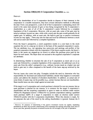Section 338(h)(10) S Corporation Checklist