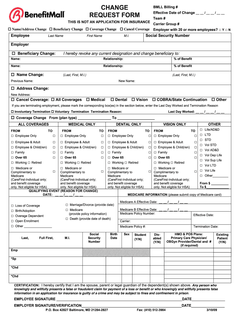 BenefitMall Change Request Form - Innovative Benefit Solutions Preview on Page 1