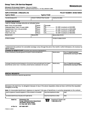 Group Term Life Service Request Form
