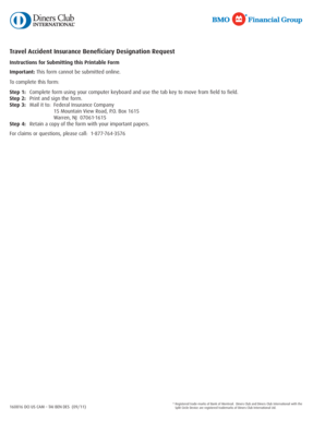 Diners Club Travel Accident Insurance Beneficiary Designation