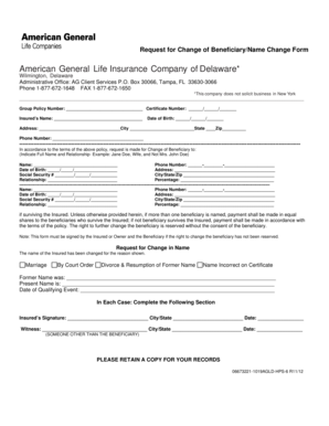 Change of Beneficiary/Name Change Form