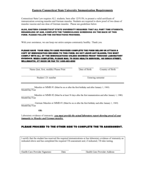 Eastern Connecticut State University Immunization Requirements