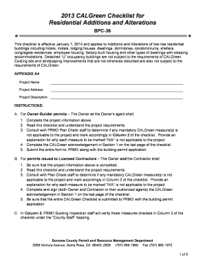 2013 CALGreen Checklist for Residential Additions and Alterations