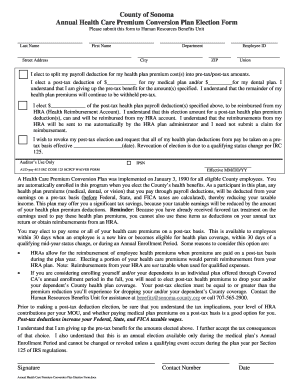 Sonoma County Annual Health Care Premium Conversion Plan Election Form