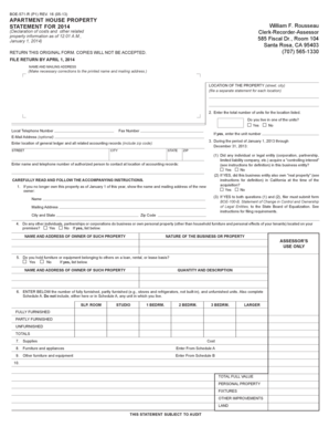 California Apartment House Property Statement