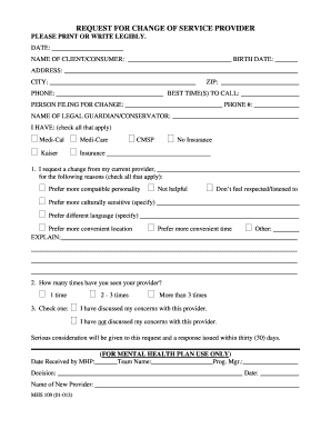 Request for Change of Service Provider