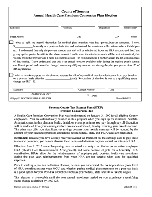 Sonoma County Health Care Premium Conversion Election Form