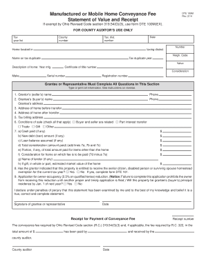 Ohio Manufactured Home Conveyance Fee Form