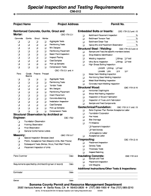 Special Inspection and Testing Requirements