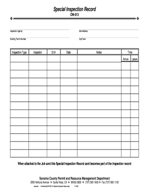 Special Inspection Record Form