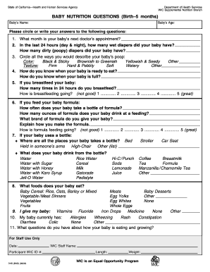 California WIC Baby Nutrition Questions Form