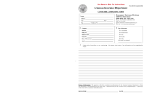 Arkansas Insurance Department Consumer Complaint Form