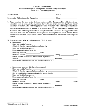 AAPM TG-51 Dosimetry Protocol Calculation Form