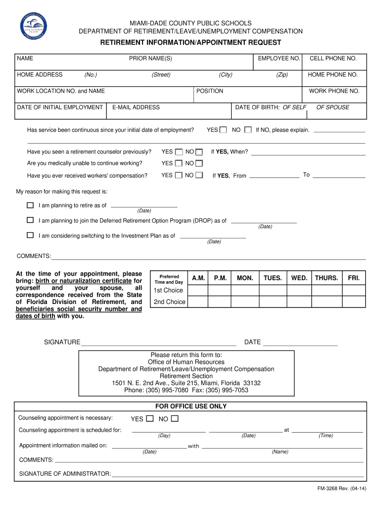 Printing T:FORMS30003268.FRP - Retirement Office - Miami-Dade ... Preview on Page 1.