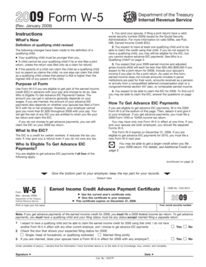 2009 Form W-5 Earned Income Credit Advance Payment Certificate