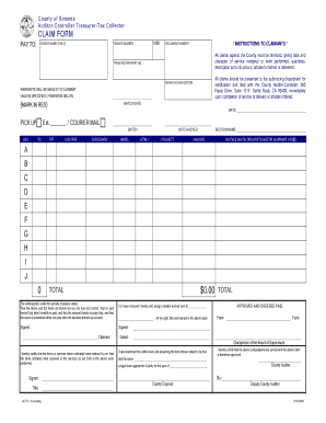Sonoma County Claim Form