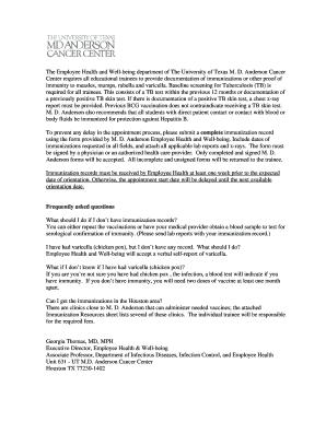 M. D. Anderson Immunization Form