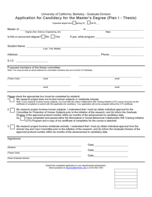 UC Berkeley Master’s Degree Candidacy Application