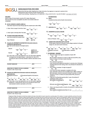 BGSU Immunization Record Form