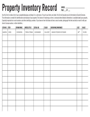 Property Inventory Record