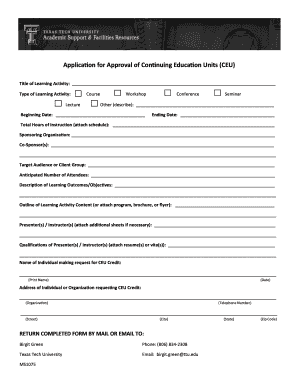 Application for Approval of Continuing Education Units (CEU)