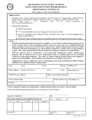 Miami-Dade County Tuition Reimbursement Application