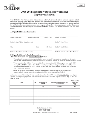 2013-2014 Verification Worksheet