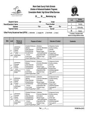 Miami-Dade Gifted Services Monitoring Log