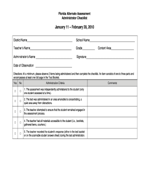 Florida Alternate Assessment Administrator Checklist