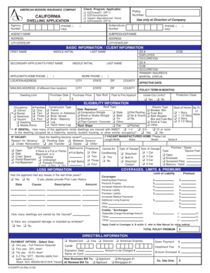 California Dwelling Insurance Application