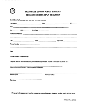 Miami-Dade County Public Schools Service Provider Fingerprint Form