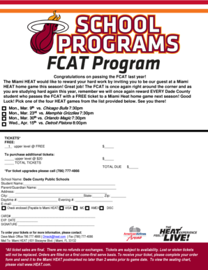 Miami HEAT FCAT Reward Ticket Order Form