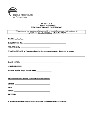 Request for Currency and Coin Electronic Deposit Ticket Forms. Request for Currency and Coin Electronic Deposit Ticket Forms - frbservices